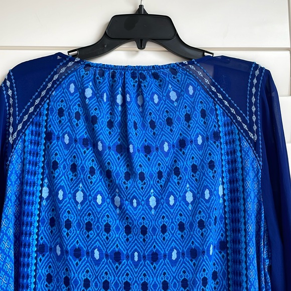 Lucky Brand women’s blue boho 3/4 sleeve pullover button up tunic top EUC - Picture 8 of 14